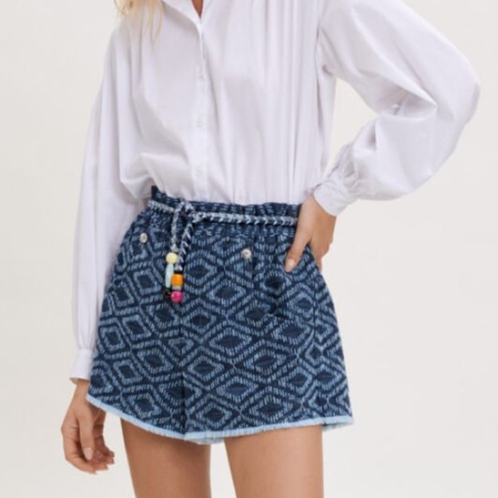 Maje Denim-effect jacquard shorts